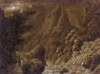 Ideal Mountain Landscape with Waterfall